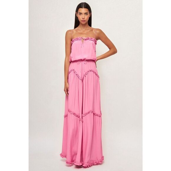 S/W/F Dynamic MAXI DRESS Pink Wine Tasting Wedding Guest Brunch Size S NWT$389 - Picture 2 of 7